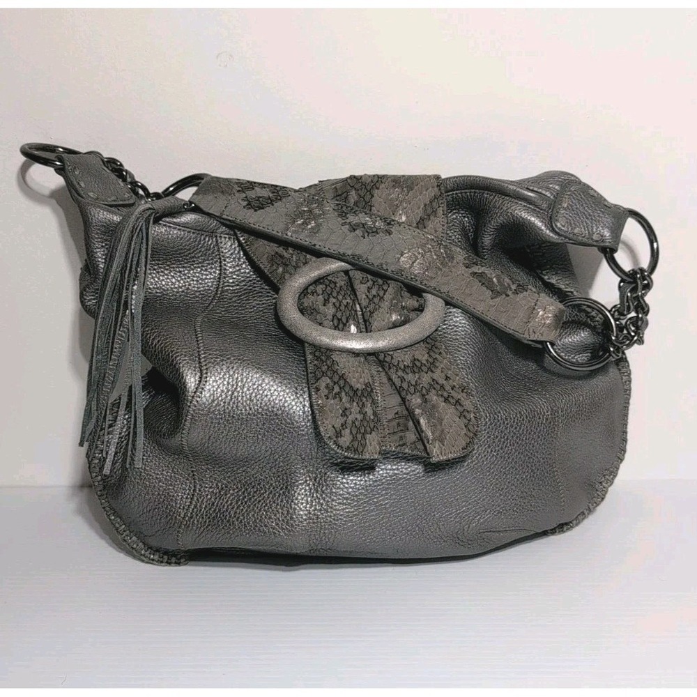 Vtg  CHI by Carlos Falchi Shoulder Purse Handbag Leather Snake Skin Pewter NWOT‎